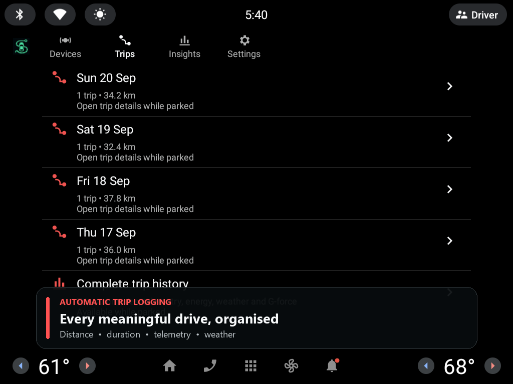 AAOS Logging trip history with automatic trip summaries